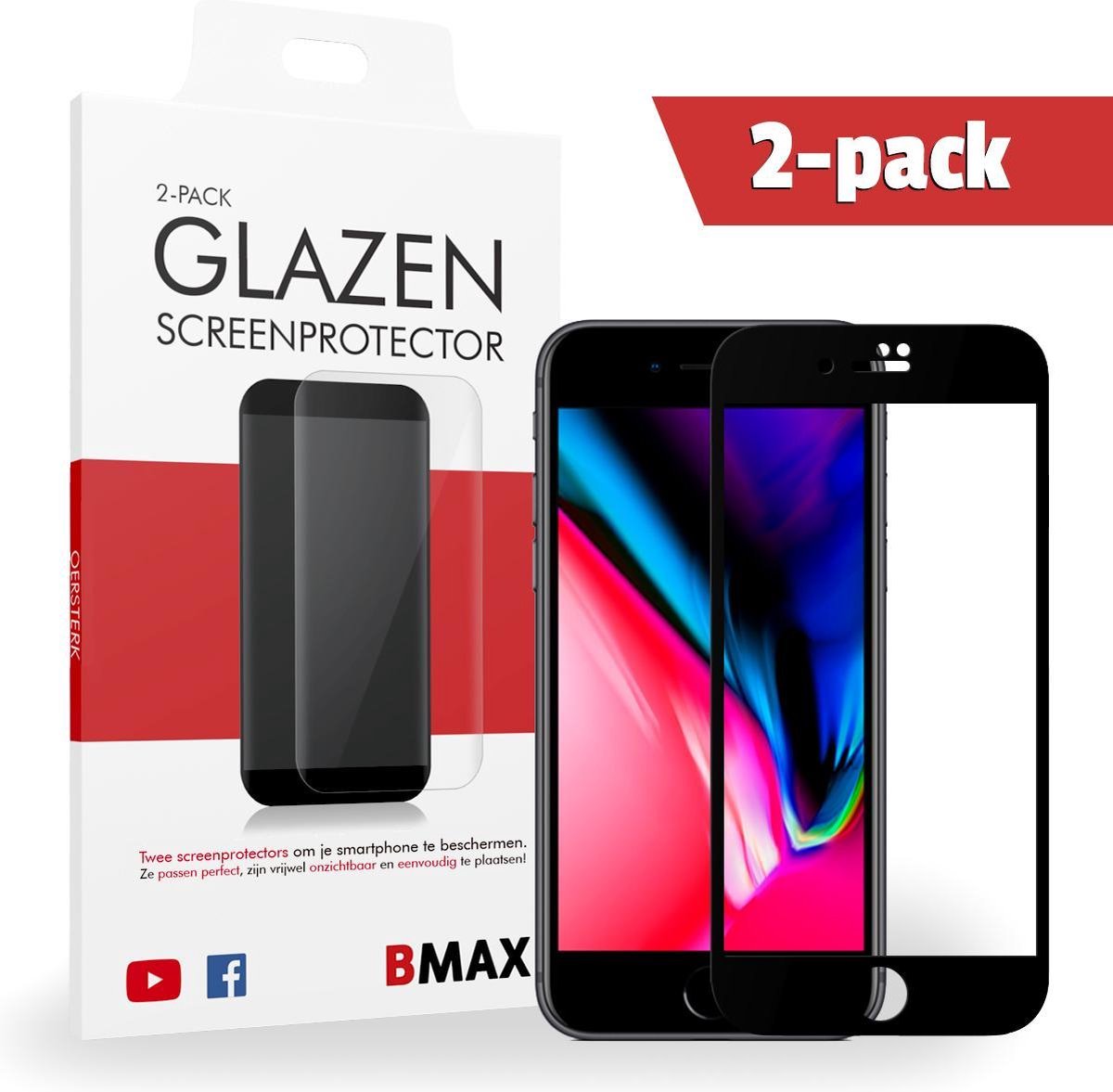 2-pack Bmax Apple Iphone 8 Plus Screenprotector - Glass - Full Cover 5d - Black