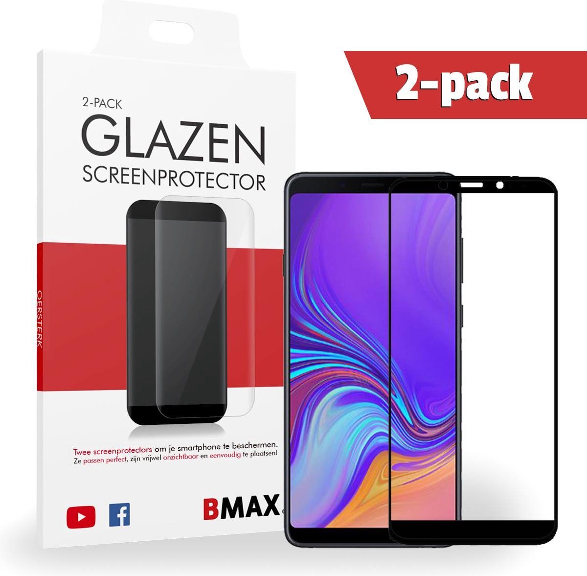 2-pack Bmax Samsung Galaxy A9 Screenprotector - Glass - Full Cover 2.5d - Black