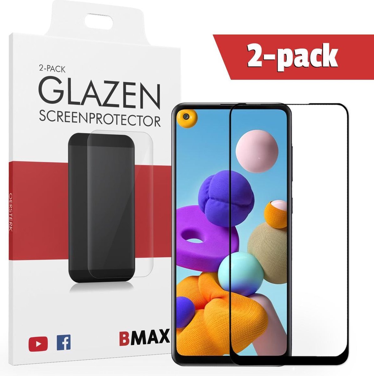 2-pack Bmax Samsung Galaxy A21s Screenprotector - Glass - Full Cover 2.5d - Black