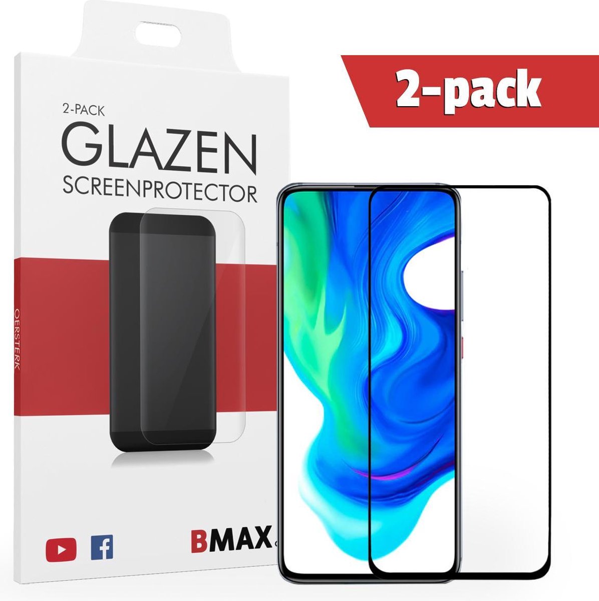 2-pack Bmax Xiaomi Poco F2 Pro Screenprotector - Glass - Full Cover 2.5d - Black