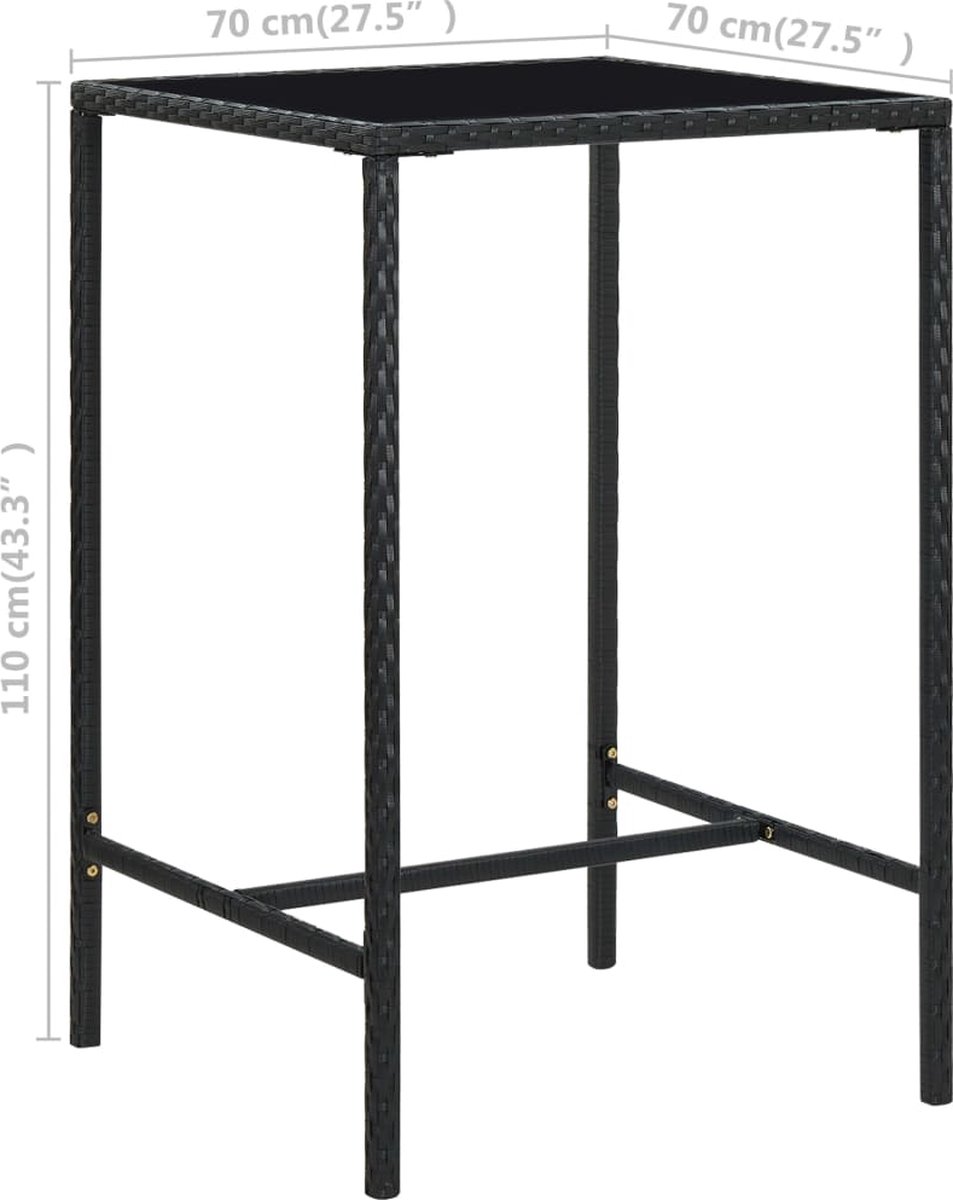 Vidaxl Tuinbartafel 70x70x110 Cm Poly Rattan En Glas - Zwart