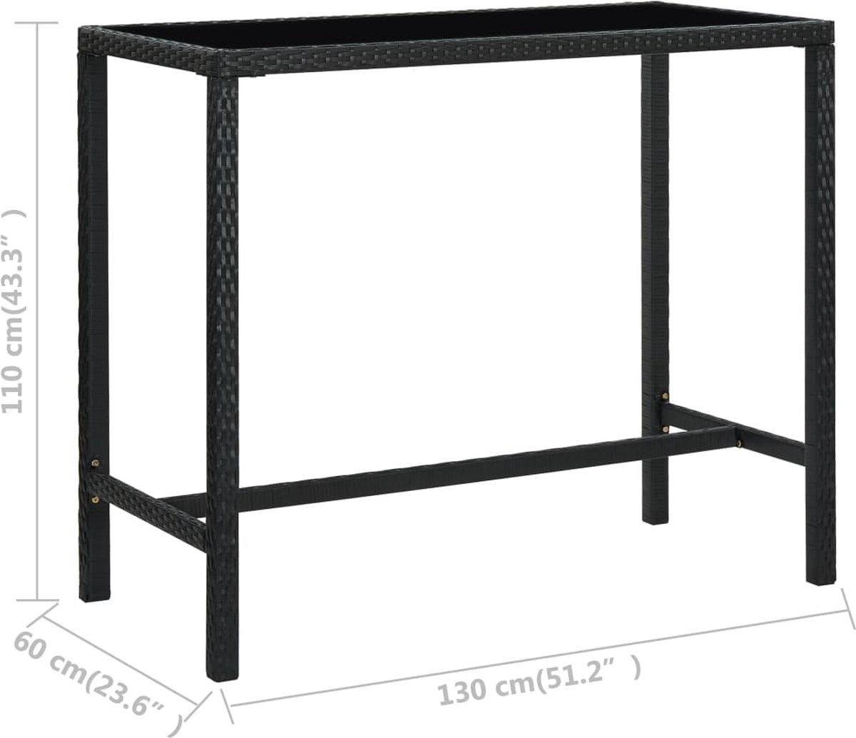 Vidaxl Tuinbartafel 130x60x110 Cm Poly Rattan En Glas - Zwart