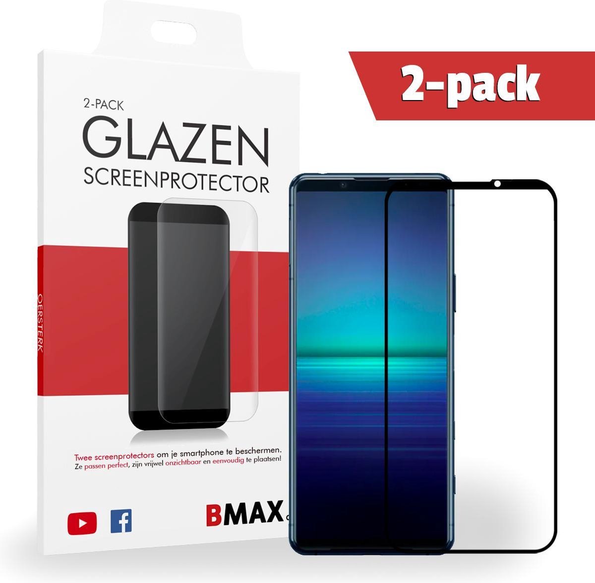 2-pack Bmax Sony Xperia 5 Ii Screenprotector - Glass - Full Cover 2.5d - Black