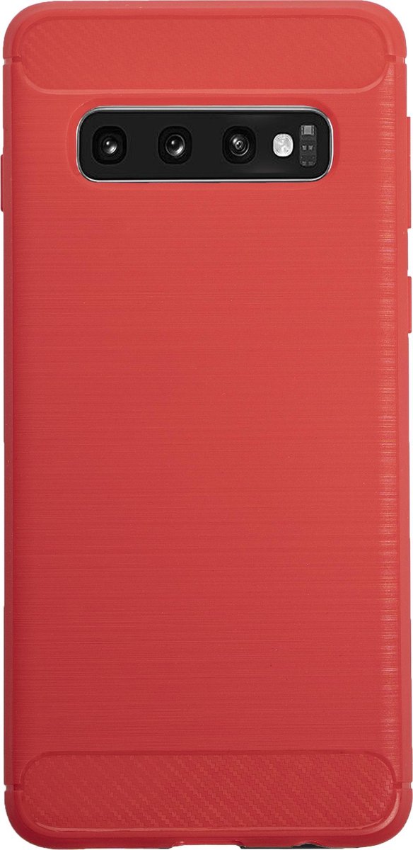 Bmax Carbon Soft Case Hoesje Voor Samsung Galaxy S10 - Red/ - Rood