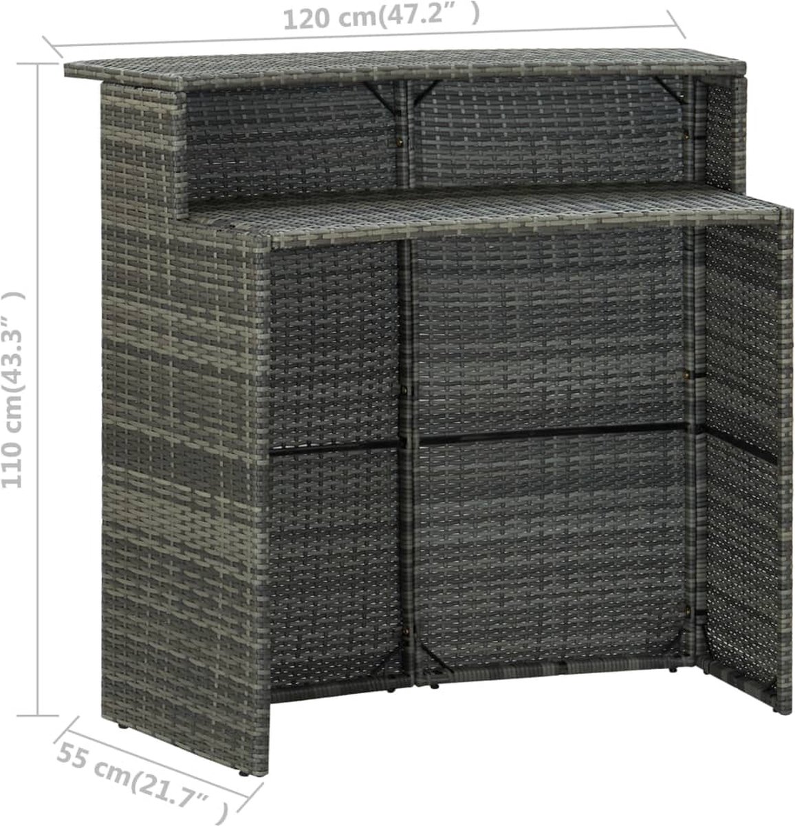Vidaxl Tuinbartafel 120x55x110 Cm Poly Rattan - Grijs