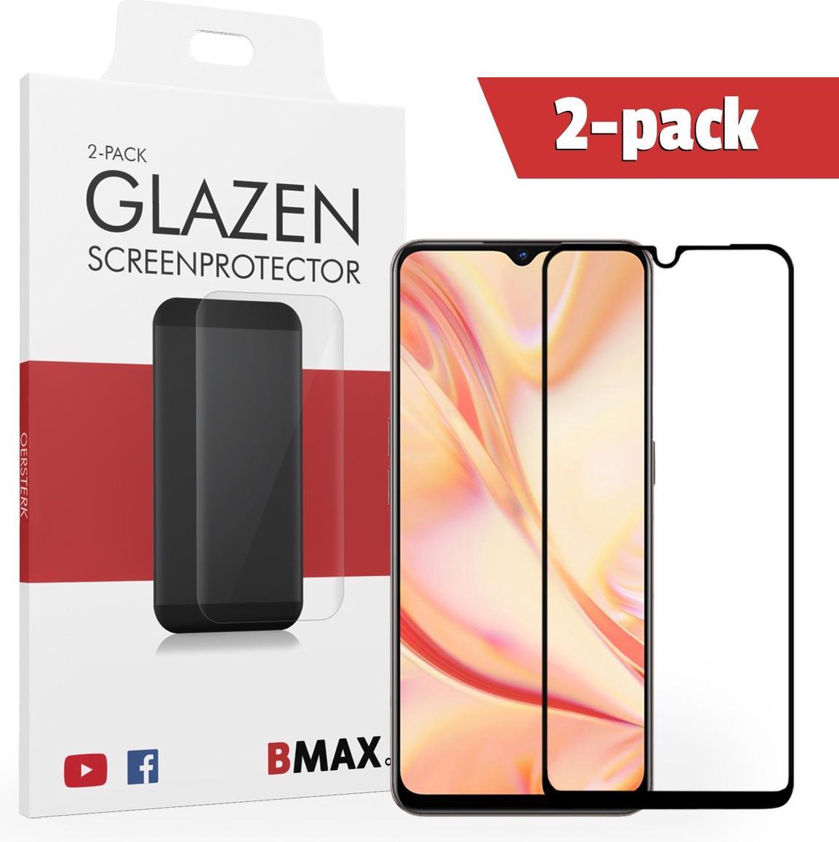 2-pack Bmax Oppo Find X2 Lite Screenprotector - Glass - Full Cover 2.5d - Black