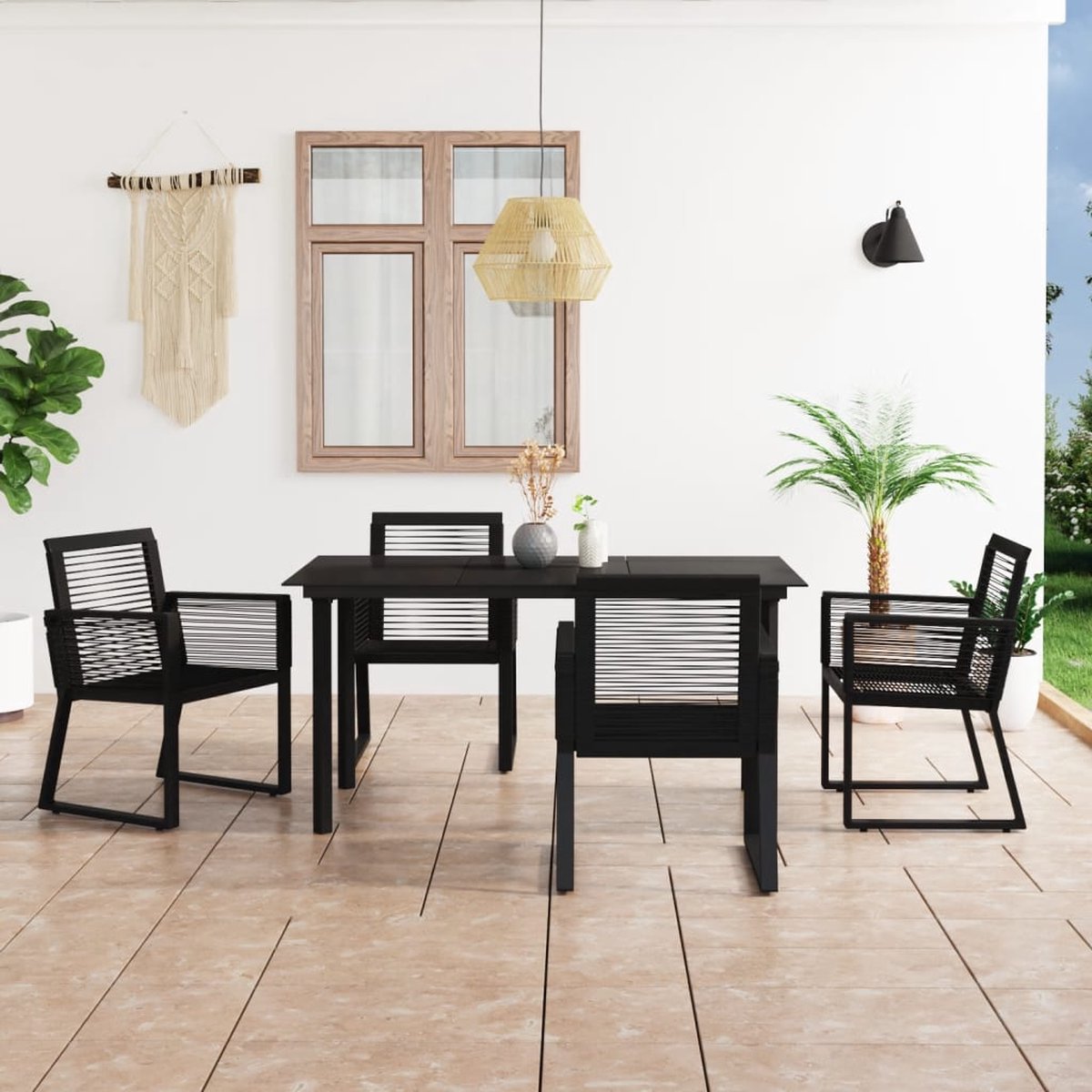 Vidaxl 5-delige Tuinset Pvc-rattan - Zwart