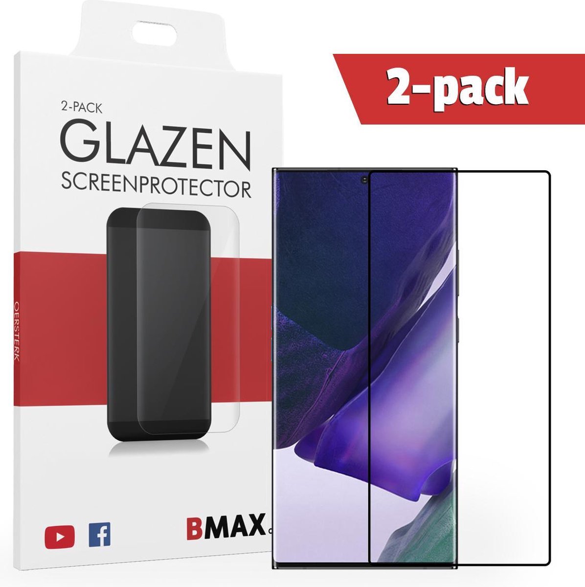 2-pack Bmax Samsung Note 20 Ultra Screenprotector - Glass - Full Cover 5d - Black
