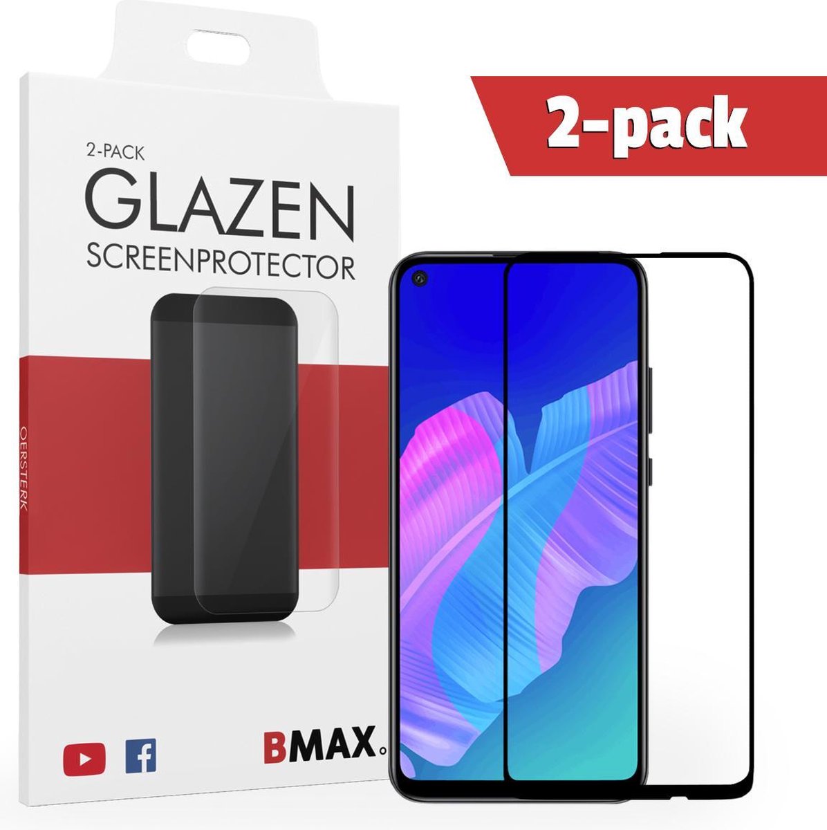 2-pack Bmax Huawei P40 Lite E Screenprotector - Glass - Full Cover 2.5d - Black