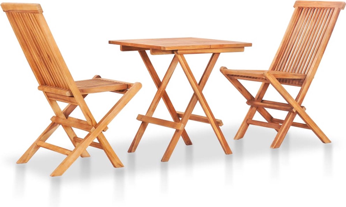 Vidaxl 3-delige Bistroset Mete Kussens Massief Teakhout - Blauw