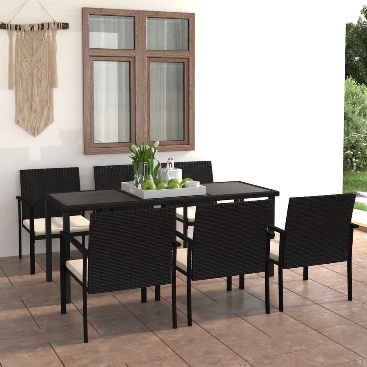 Vidaxl 7-delige Tuinset Poly Rattan - Zwart