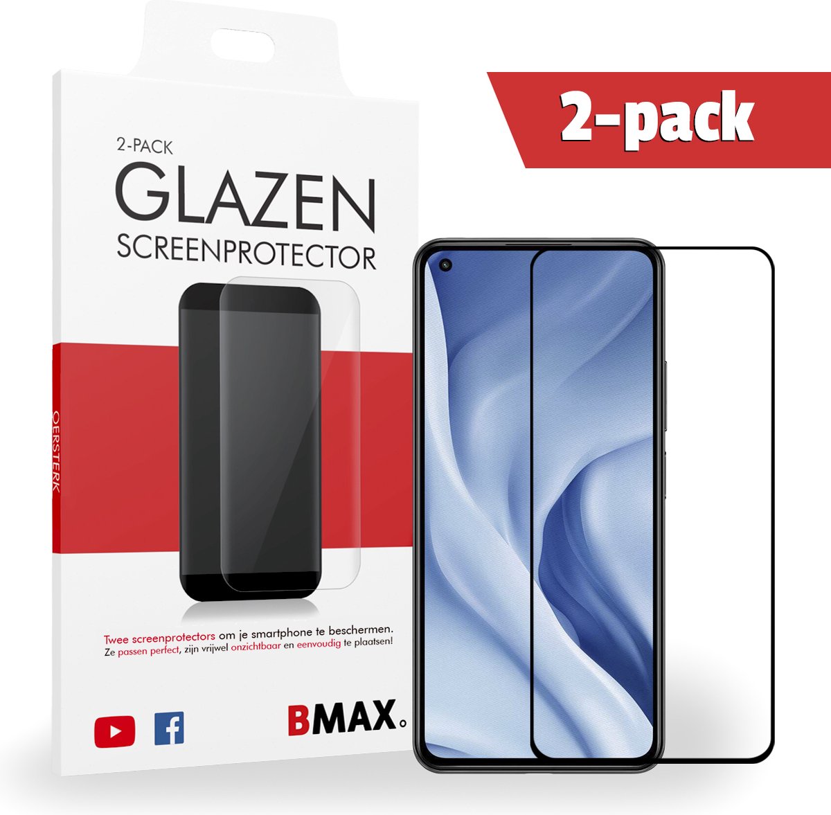 2-pack Bmax Xiaomi Mi 11 Lite Screenprotector - Glass - Full Cover 2.5d - Black