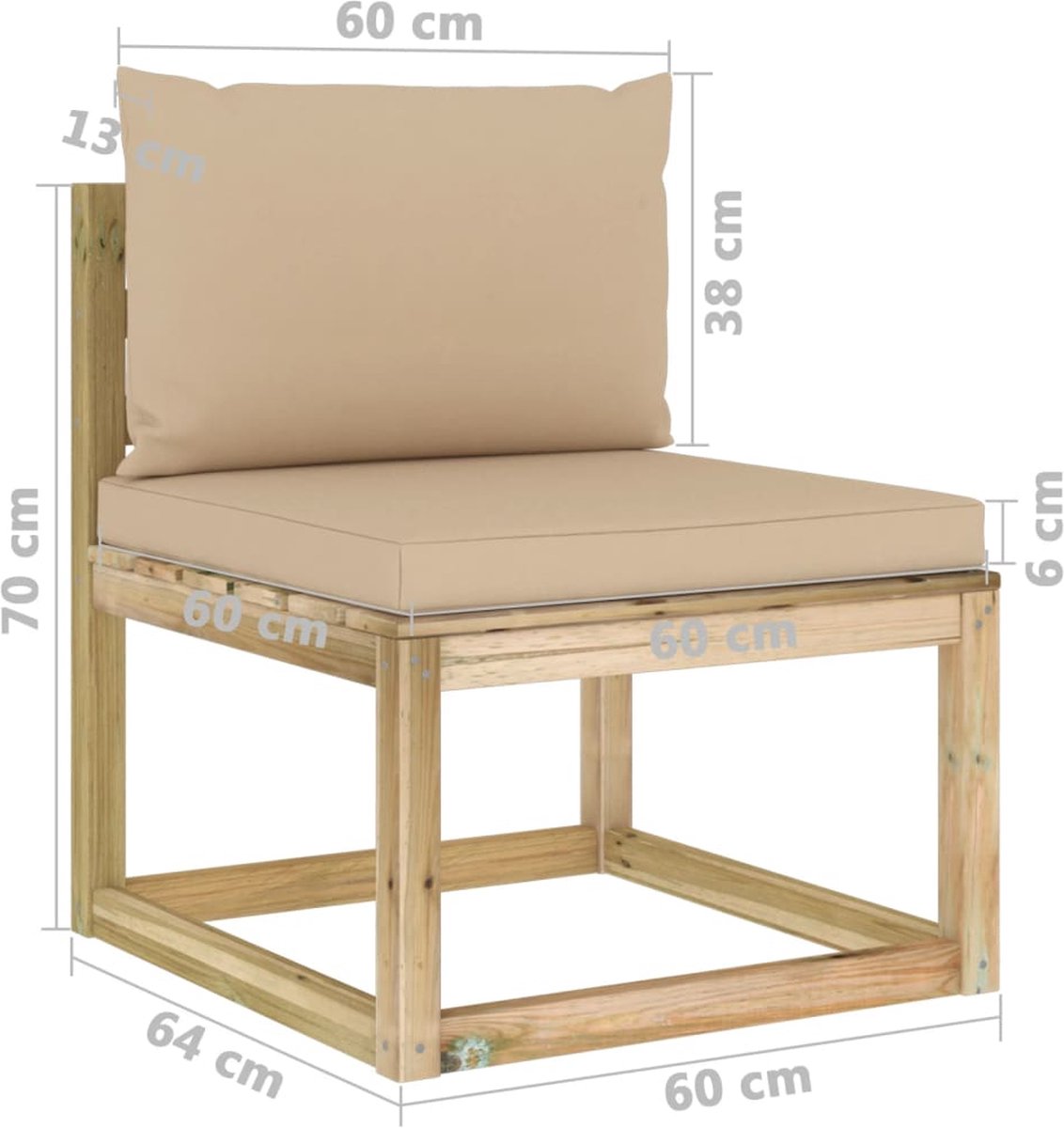 Vidaxl Tuinmiddenbank Met Kussens Geïmpregneerd Grenenhout - Beige