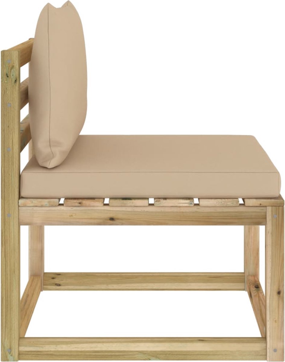 Vidaxl Tuinmiddenbank Met Kussens Geïmpregneerd Grenenhout - Beige