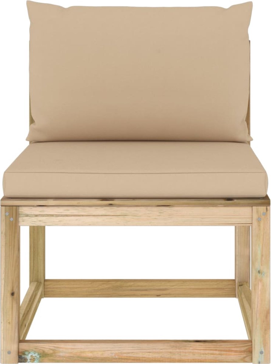 Vidaxl Tuinmiddenbank Met Kussens Geïmpregneerd Grenenhout - Beige
