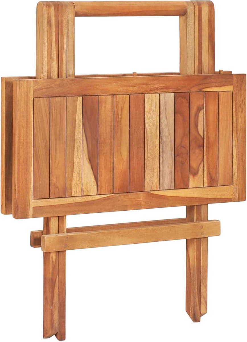 Vidaxl 3-delige Bistroset Met Geruite Kussens Massief Teakhout - Bruin