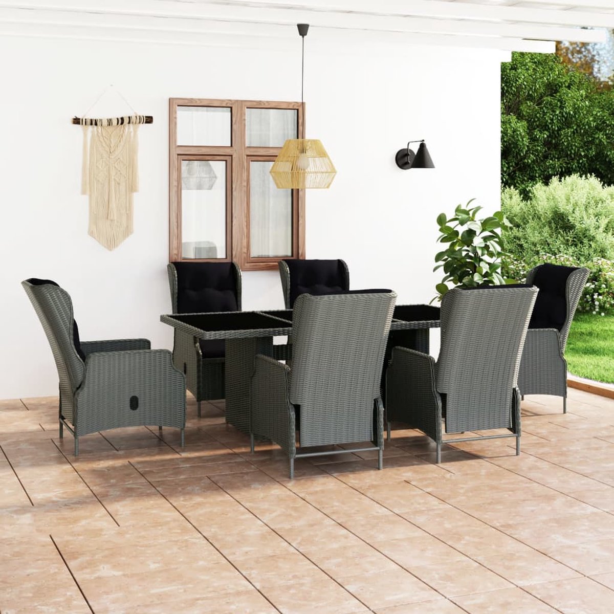 Vidaxl 7-delige Tuinset Met Kussens Poly Rattan Licht - Gris