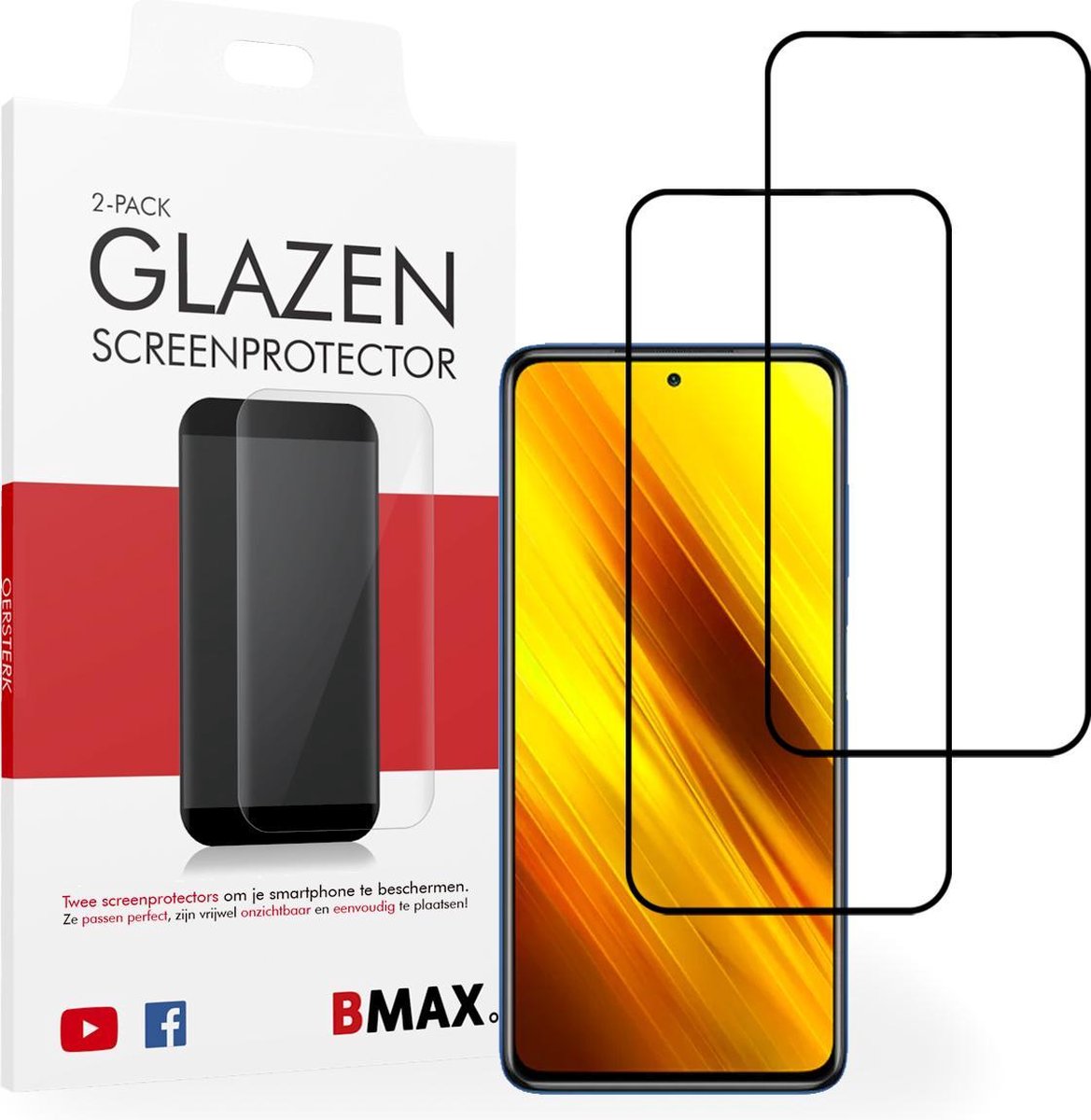2-pack Bmax Xiaomi Poco X3 Screenprotector - Glass - Full Cover 2.5d - Black