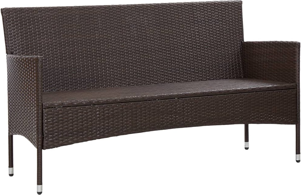 Vidaxl Tuinbank 3-zits Met Kussens Poly Rattan - Bruin
