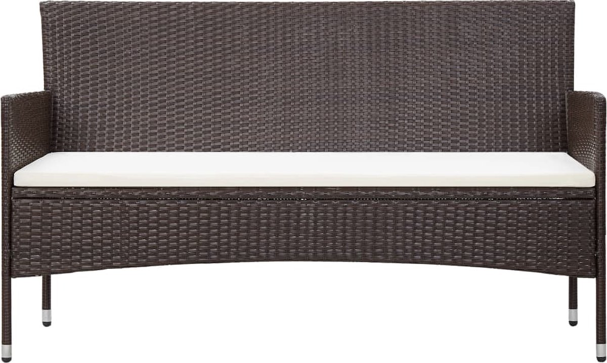 Vidaxl Tuinbank 3-zits Met Kussens Poly Rattan - Bruin