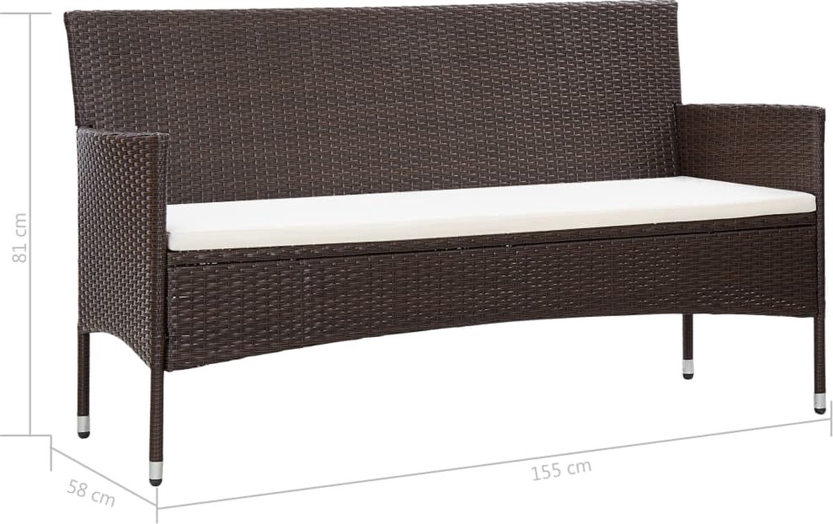 Vidaxl Tuinbank 3-zits Met Kussens Poly Rattan - Bruin