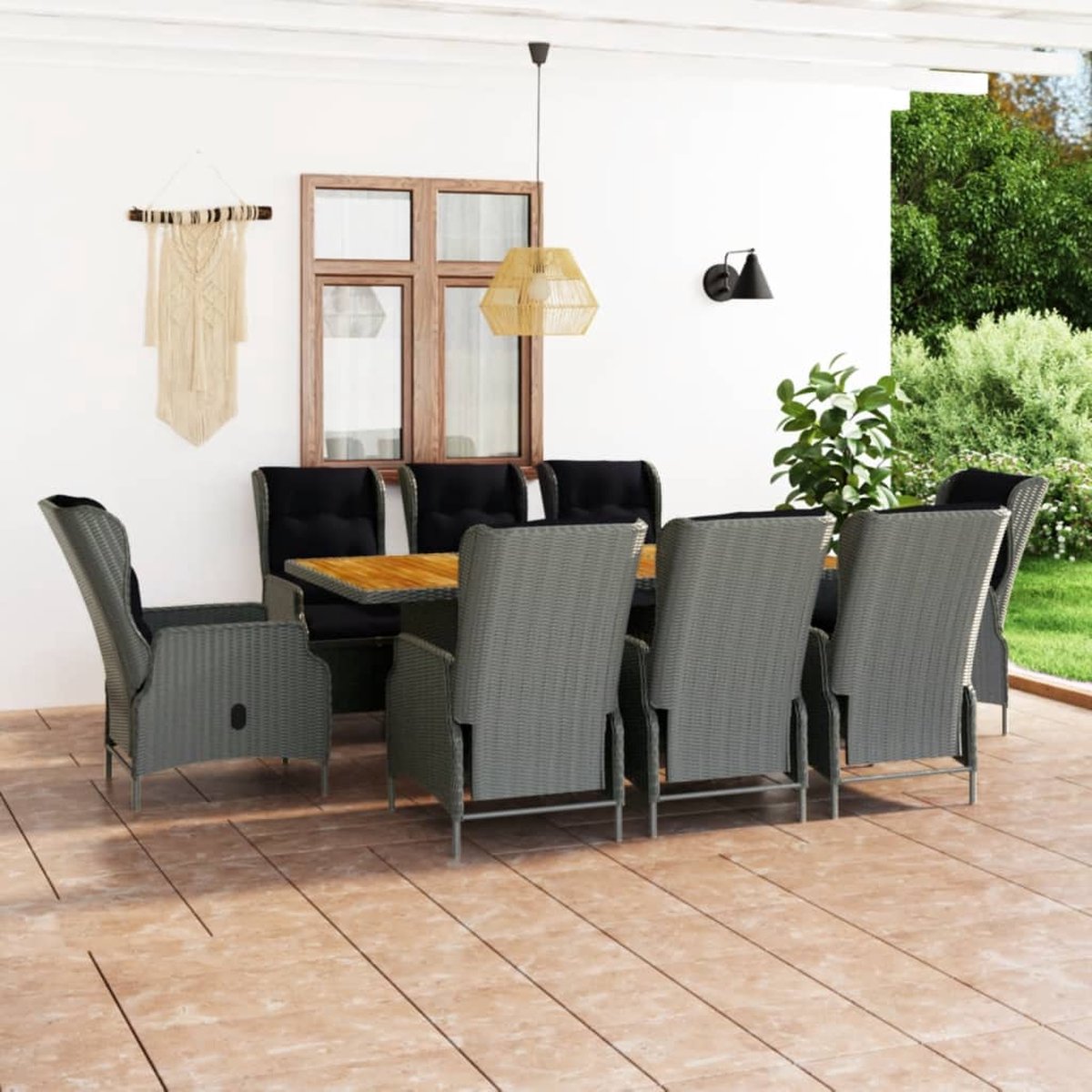 Vidaxl 9-delige Tuinset Met Kussens Poly Rattan Licht - Gris