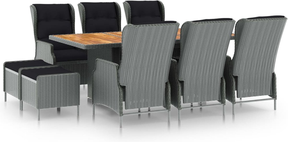 Vidaxl 9-delige Tuinset Met Kussens Poly Rattan Licht - Gris