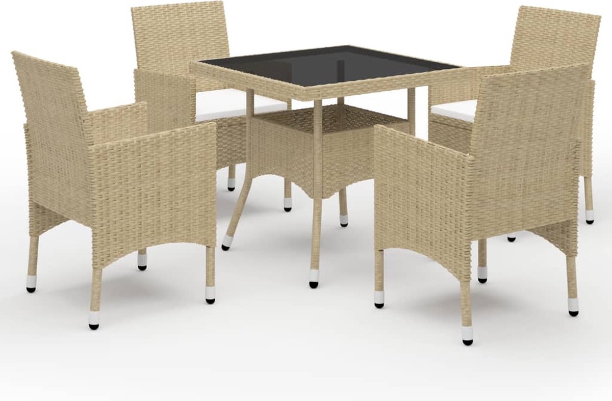 Vidaxl 5-delige Tuinset Poly Rattan En Glas - Beige