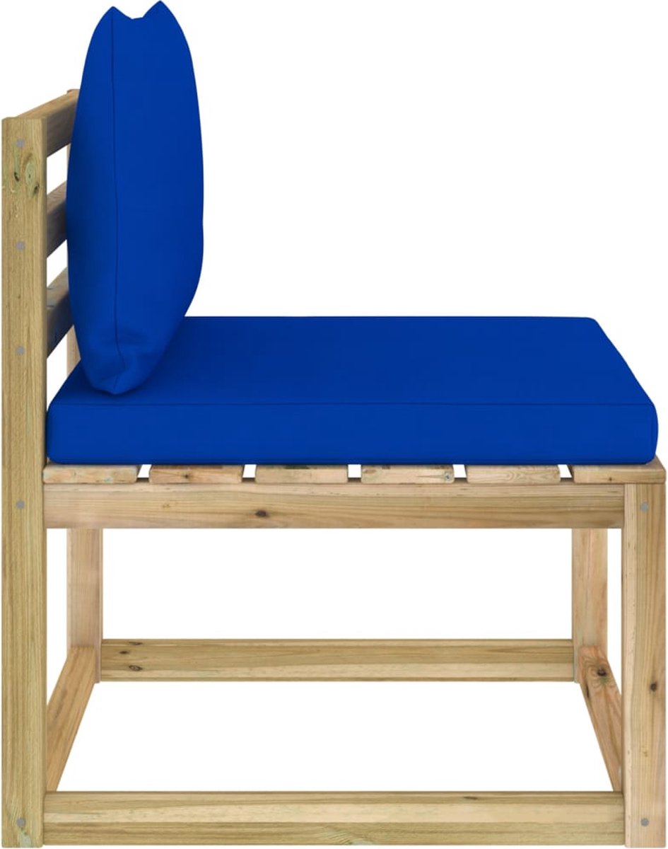 Vidaxl Tuinmiddenbank Met Kussens Geïmpregneerd Grenenhout - Blauw