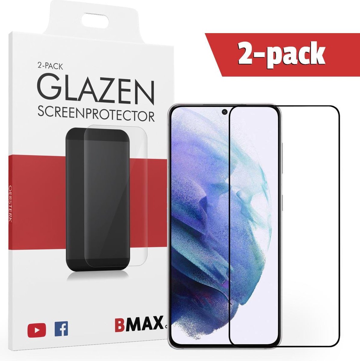 2-pack Bmax Samsung Galaxy S21 Screenprotector - Glass - Full Cover 2.5d - Black