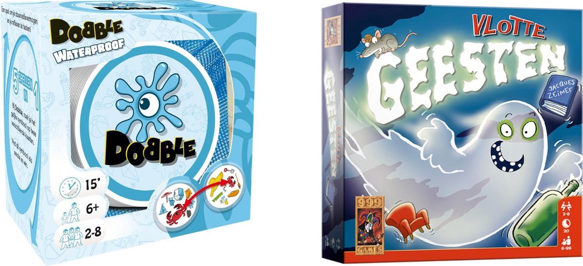 999Games Spellenbundel - Kaartspel - 2 Stuks - Dobble Beach Waterproof & Vlotte Geesten