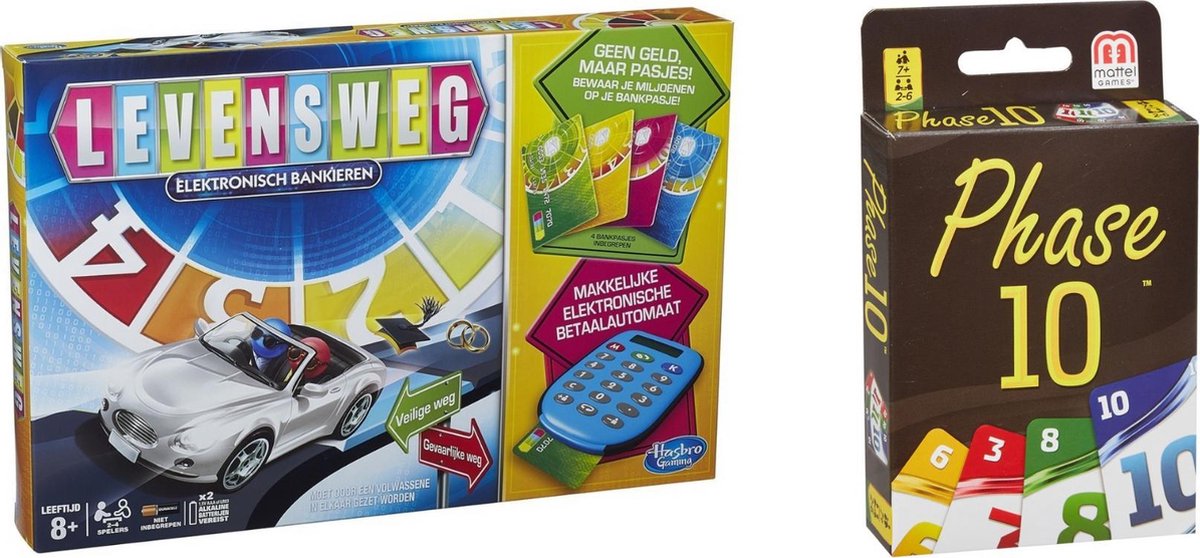 Hasbro Spellenbundel - Bordspellen - 2 Stuks - Levensweg Elektronisch Bankieren & Phase 10