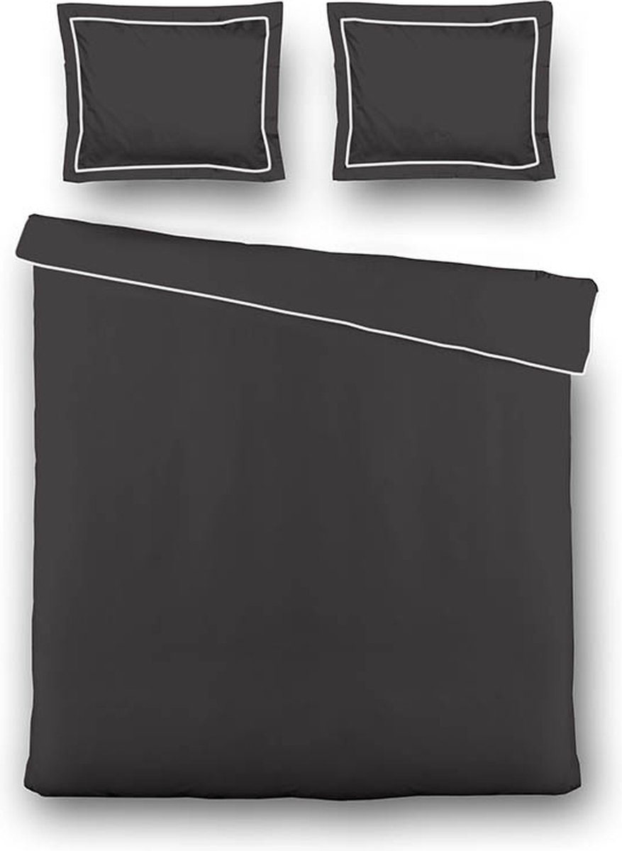 Luna Bedding Uni Piping Kleur:, 2-persoons (200 x 220 cm + 2 kussenslopen) Dekbedovertrek - Zwart