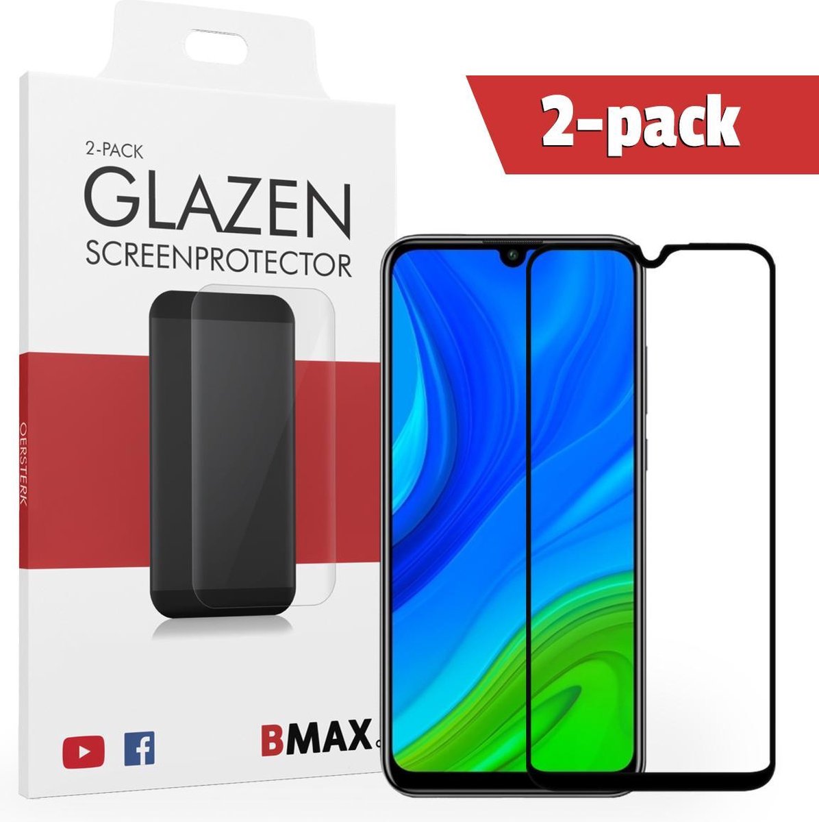 2-pack Bmax Huawei P Smart 2020 Screenprotector - Glass - Full Cover 2.5d - Black