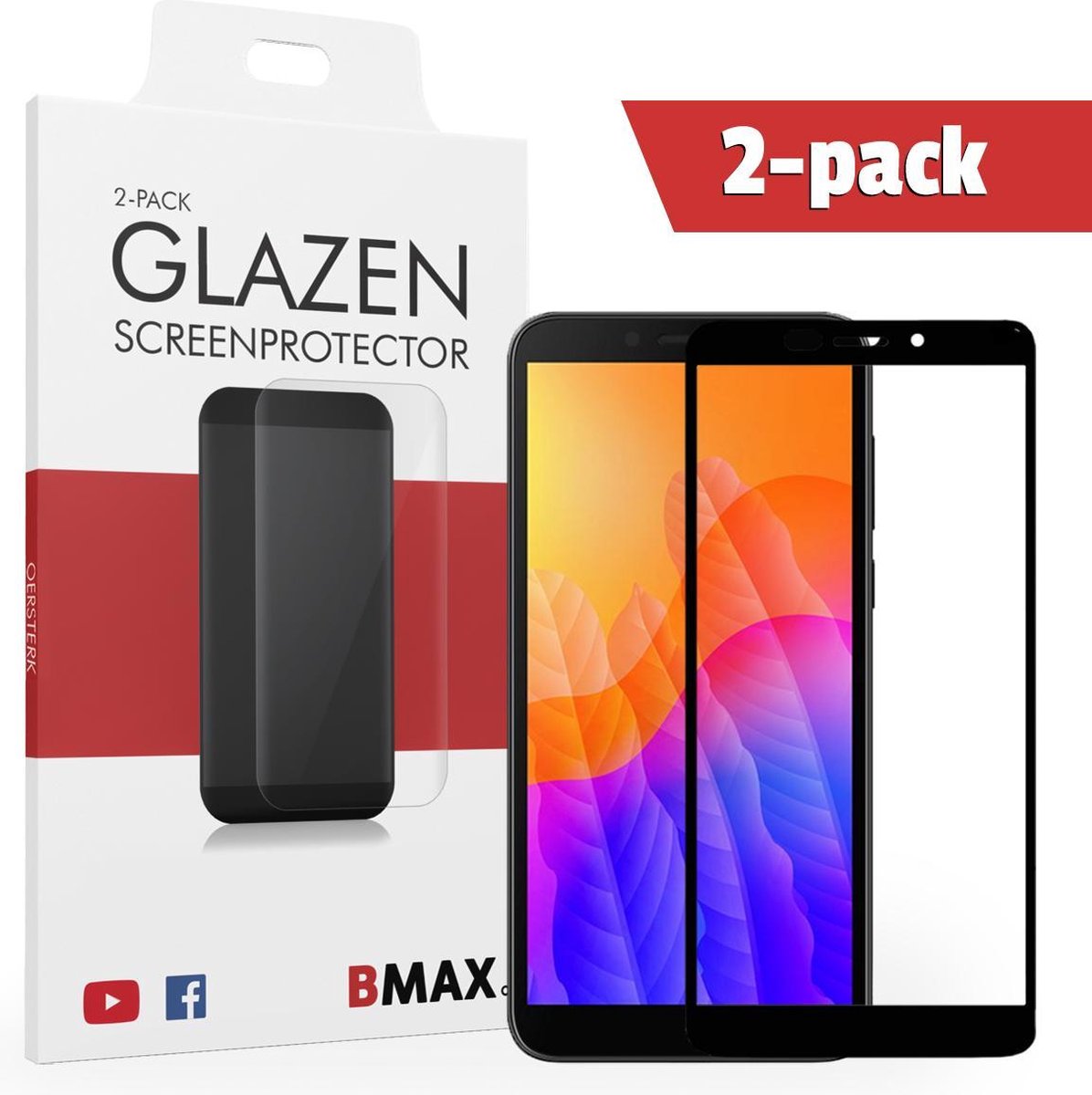 2-pack Bmax Huawei Y5p Screenprotector - Glass - Full Cover 2.5d - Black