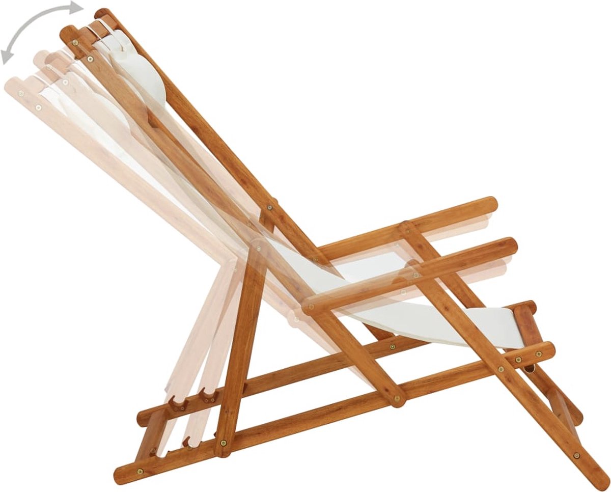 Vidaxl Strandstoel Inklapbaar Massief Eucalyptushout En Stof Crème
