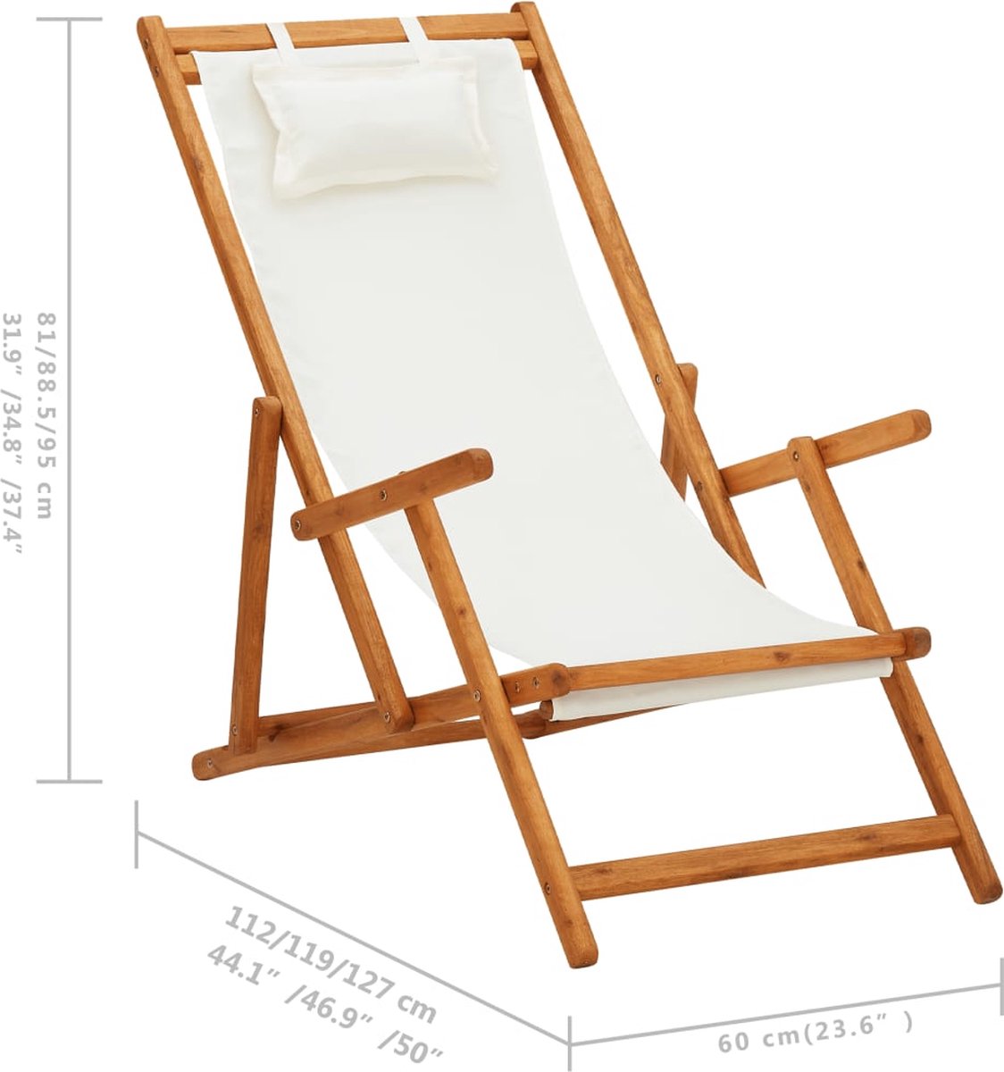 Vidaxl Strandstoel Inklapbaar Massief Eucalyptushout En Stof Crème