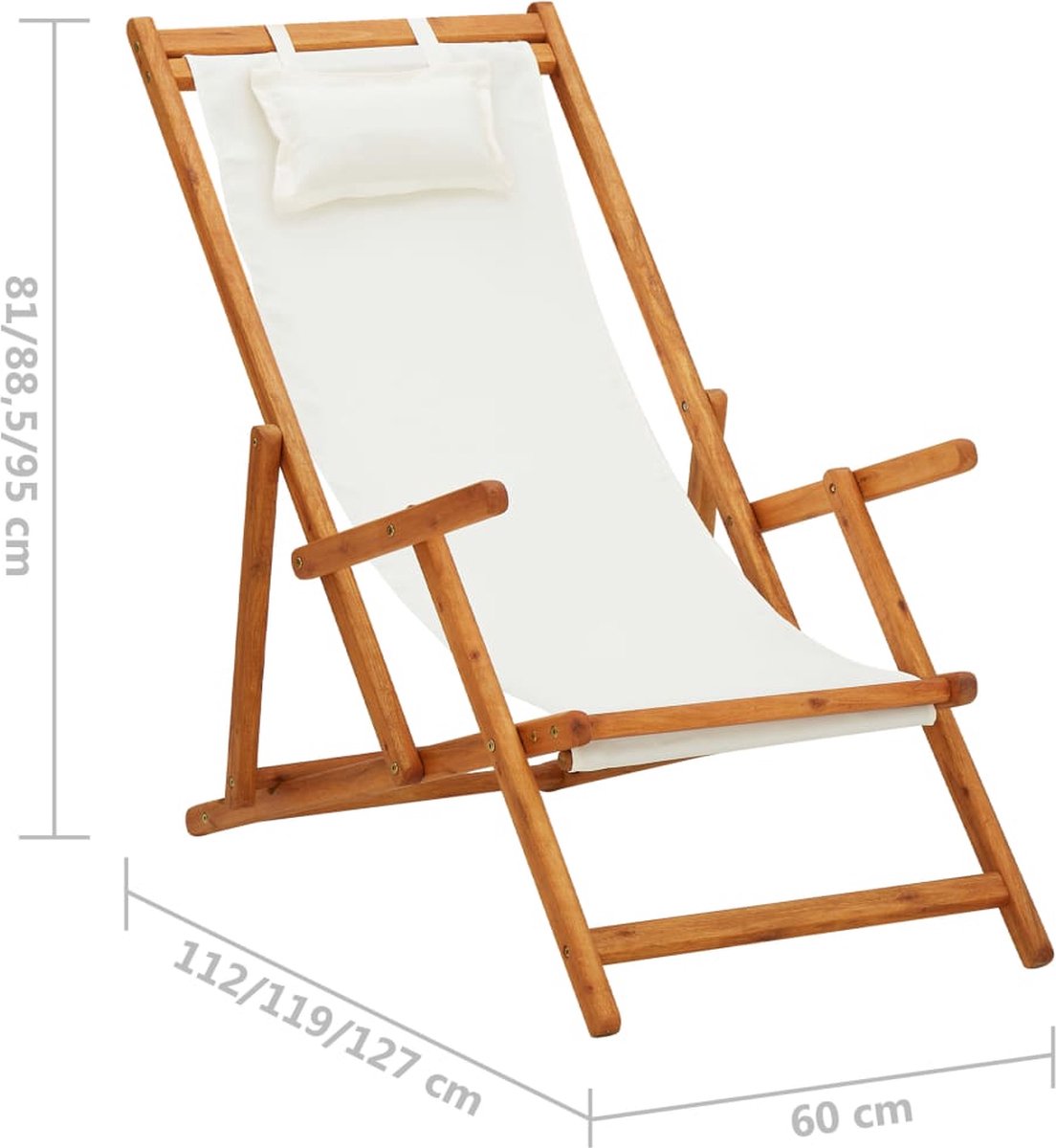 Vidaxl Strandstoel Inklapbaar Massief Eucalyptushout En Stof Crème