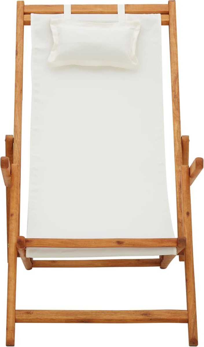 Vidaxl Strandstoel Inklapbaar Massief Eucalyptushout En Stof Crème