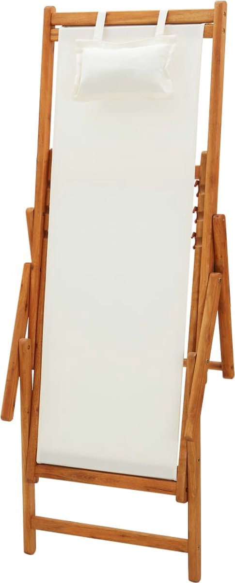 Vidaxl Strandstoel Inklapbaar Massief Eucalyptushout En Stof Crème
