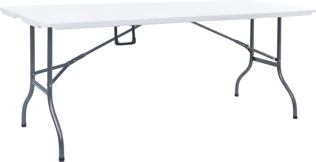 Vidaxl Tuintafel Met 2 Bankjes Inklapbaar 180 Cm Staal En Hdpe - Wit