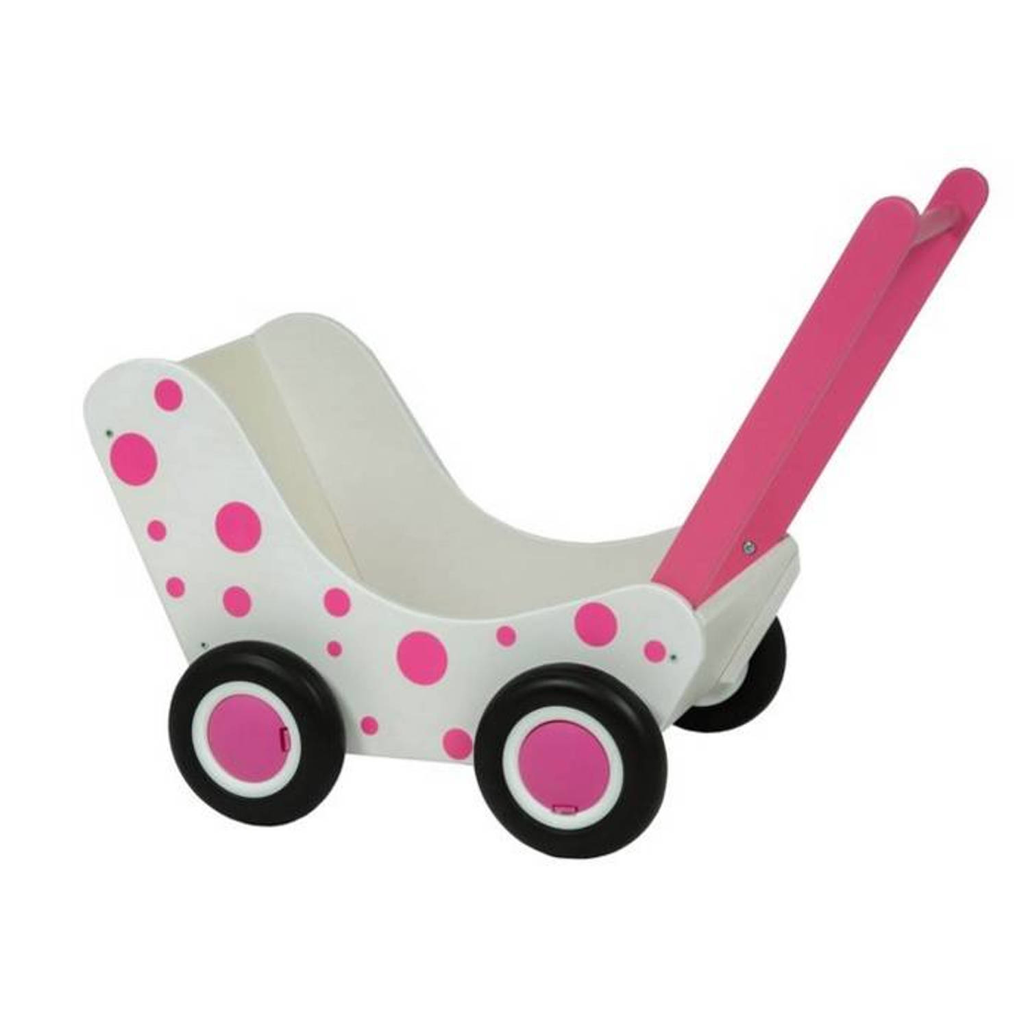 Van Dijk Toys Van Dijk Poppenwagen Wit En Stippen (Flatpacked) - Roze