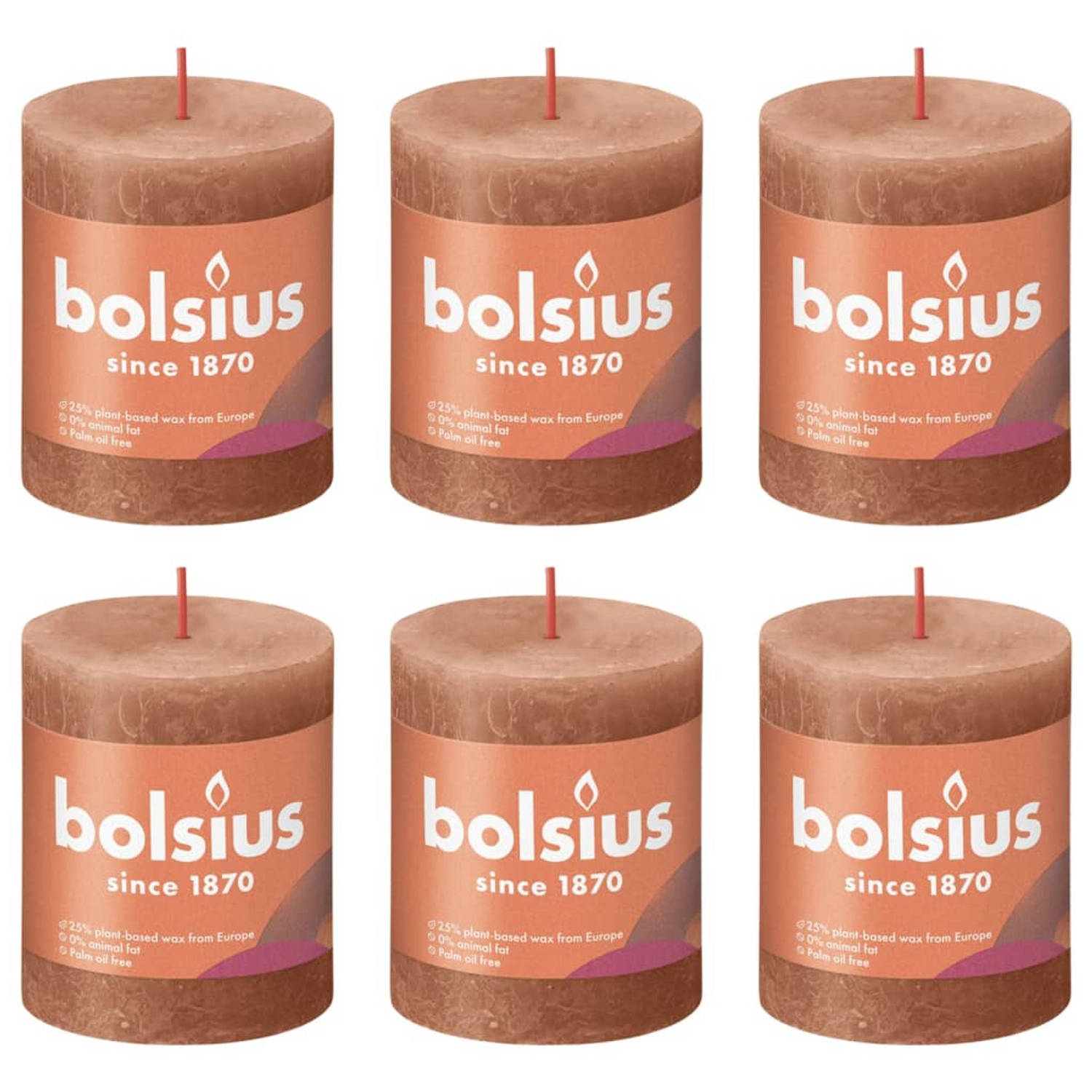 Bolsius Stompkaarsen Shine 6 St Rustiek 80x68 Mm Rustiek - Roze