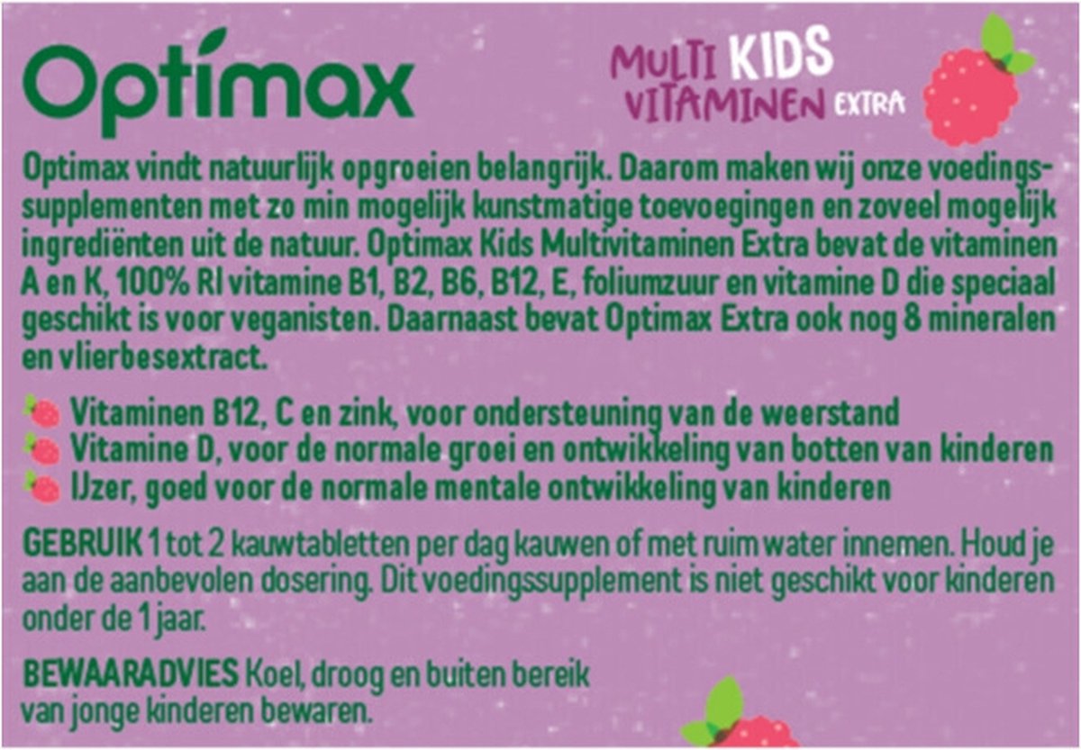 Optimax Kinder Multivitamine Kauwtabletten Extra Framboos