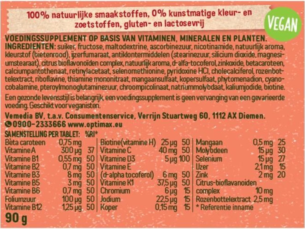 Optimax Kinder Multivitamine Kauwtabletten Aardbei