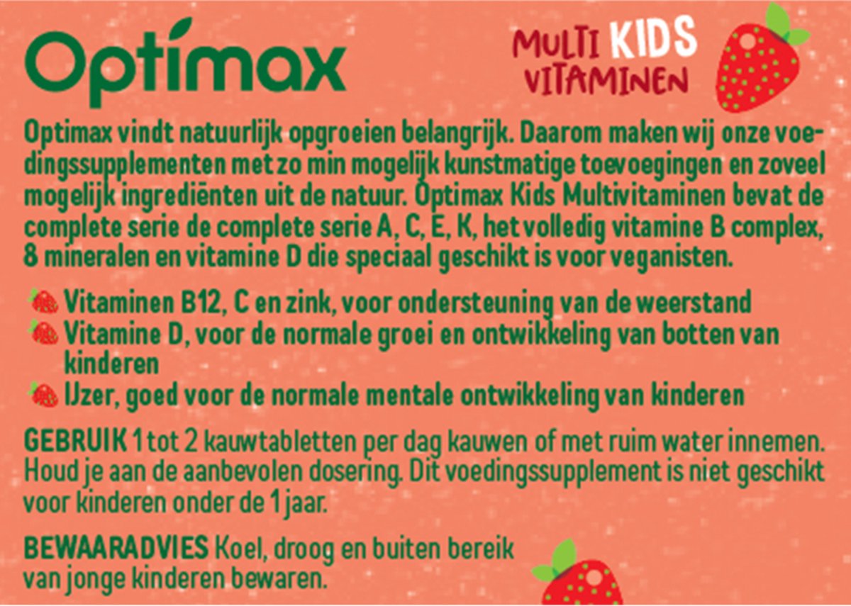 Optimax Kinder Multivitamine Kauwtabletten Aardbei