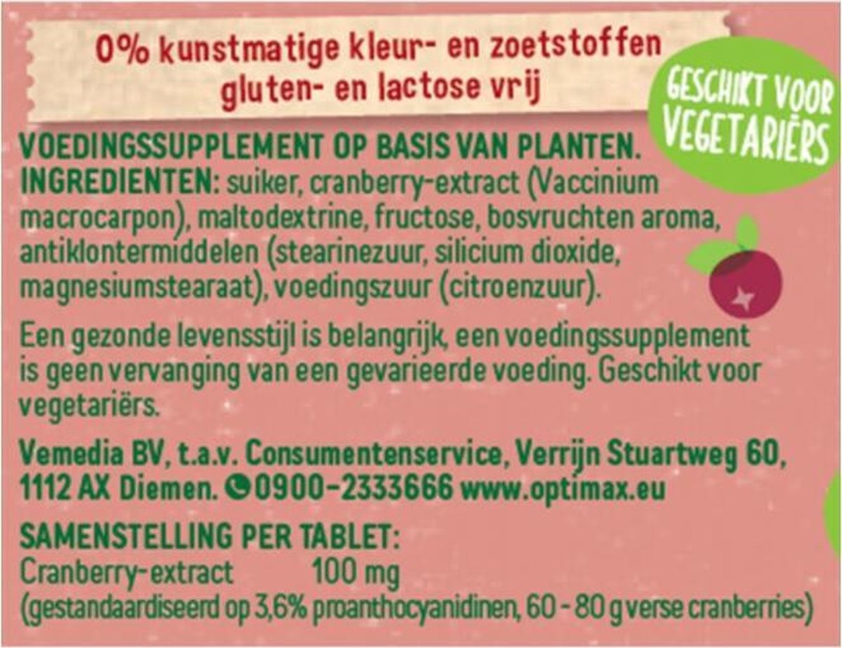 Optimax Kinder Cranberry Kauwtabletten