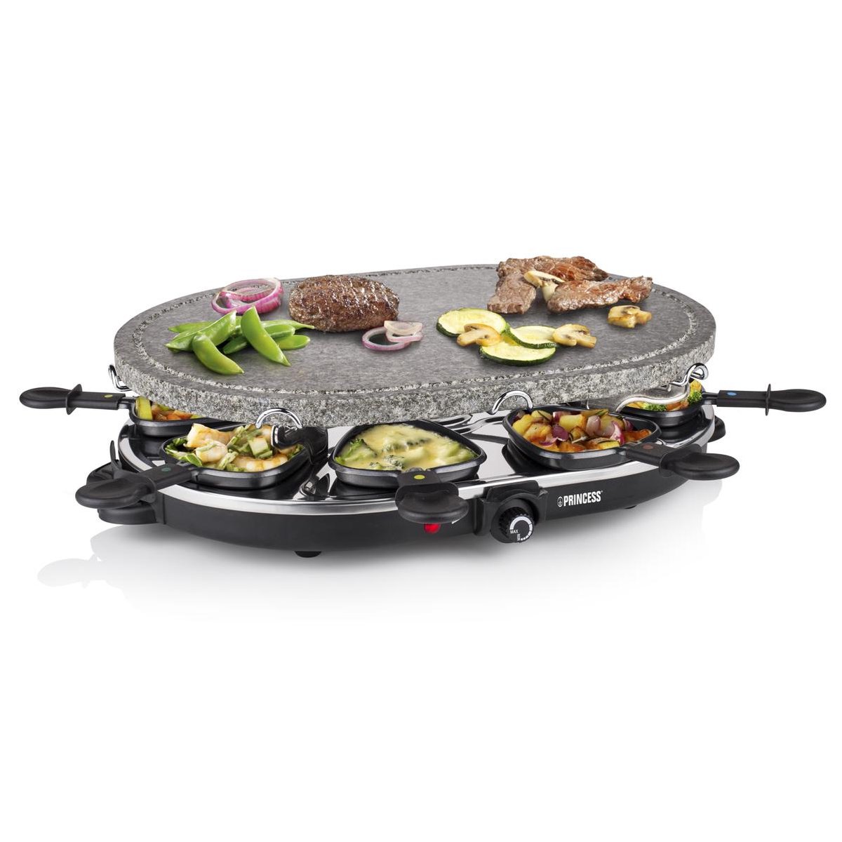Princess gourmetset Raclette 8 Oval Stone Grill Party 162720 - Zwart