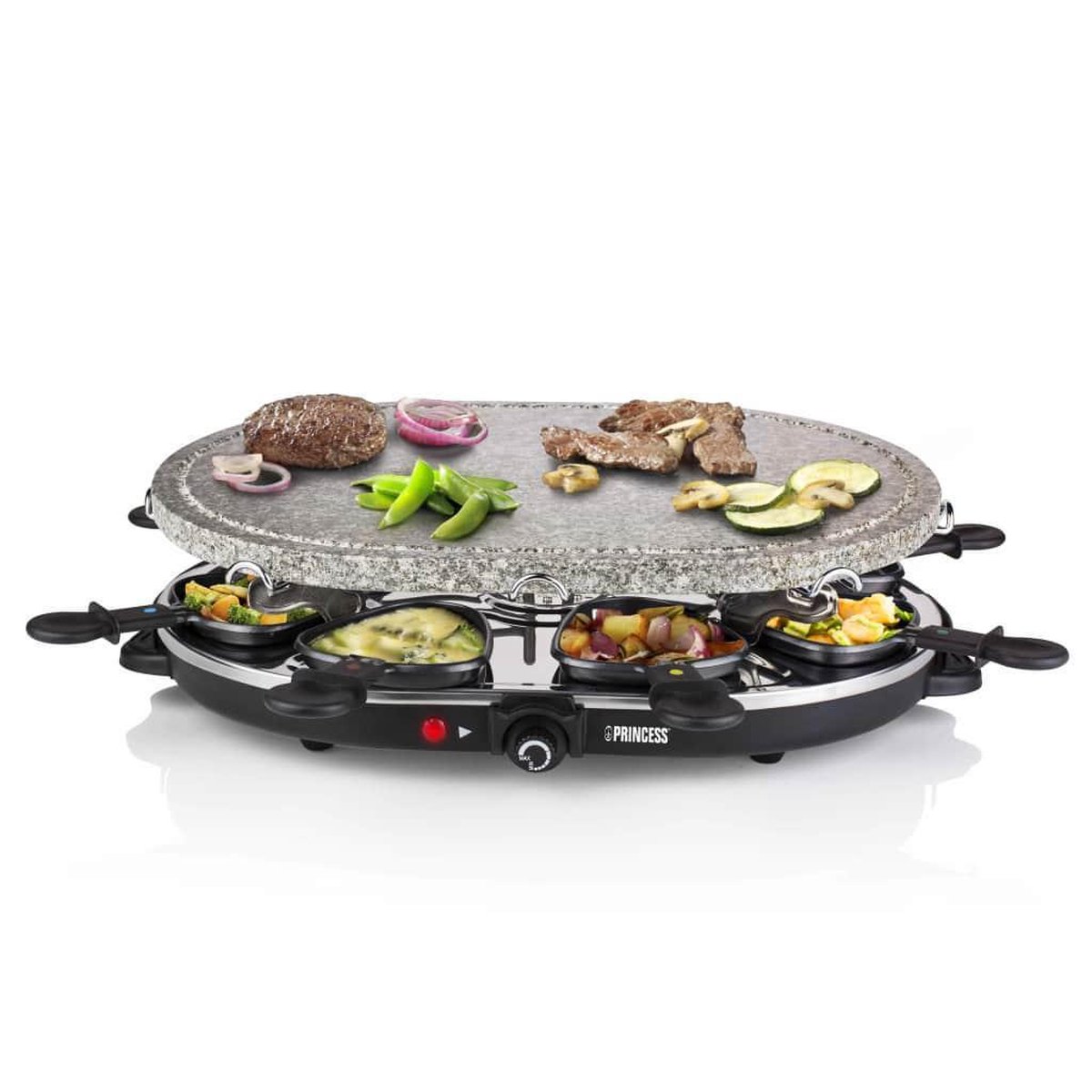 Princess gourmetset Raclette 8 Oval Stone Grill Party 162720 - Zwart