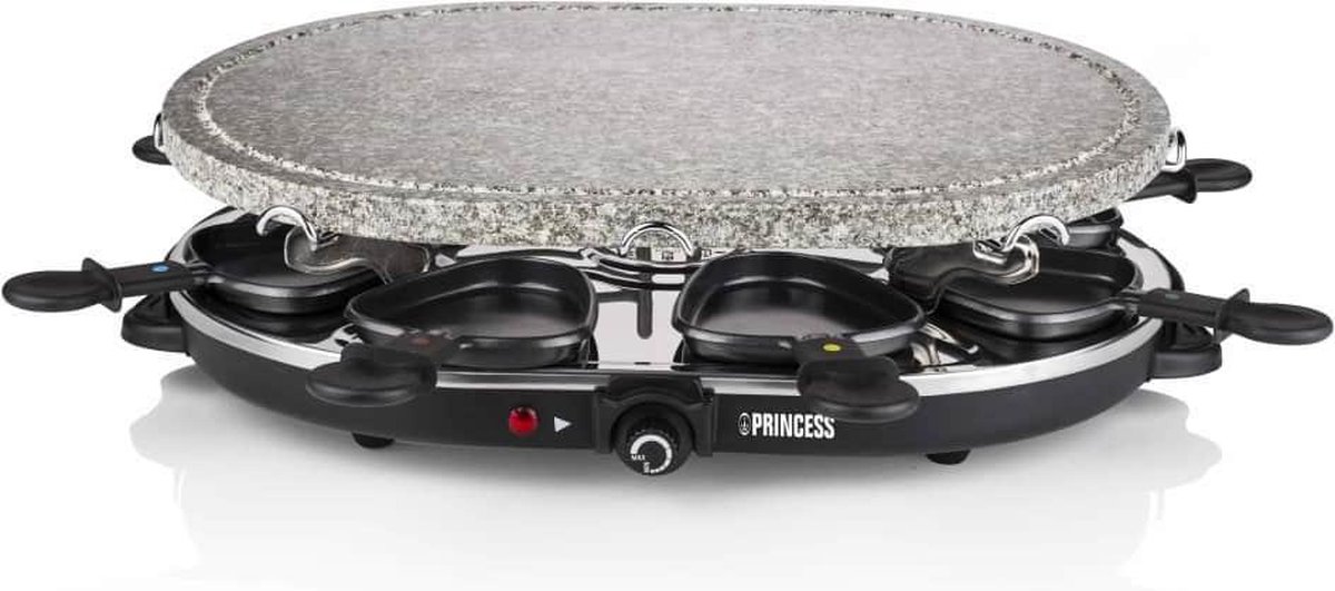 Princess gourmetset Raclette 8 Oval Stone Grill Party 162720 - Zwart